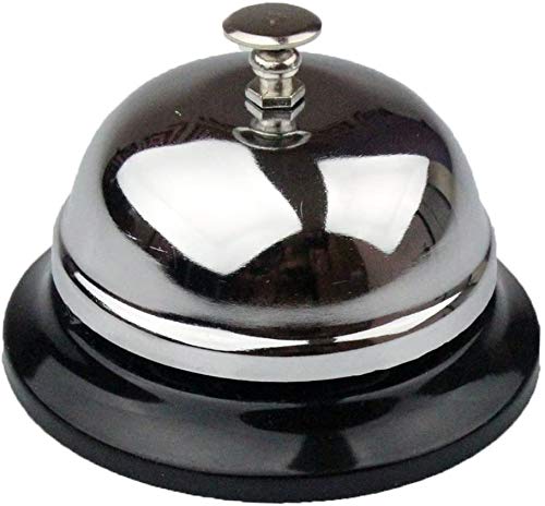 KAV 200mm x 100mm Stainless Steel Service Bell - Durable and Loud Desk Bell with Black Base for Hotel, Restaurant, Classroom, and Concierge Use - Glossy Nickel Finish
