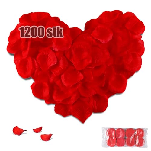 FlyWave Rosenblätter 1200 Stück, Unverzichtbar für Romantische Dekoration Rosenblätter Rot, Rosenblätter Kaufen, Rosen Blätter aus Umweltfreundlichen Materialien