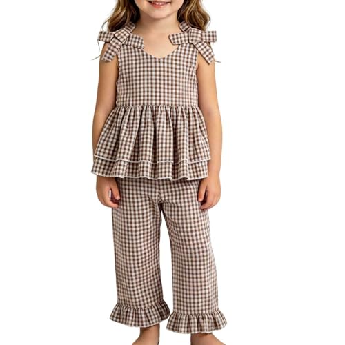 Ensemble d'été bébé vichy en coton Otufit avec haut sans manches et pantalon large