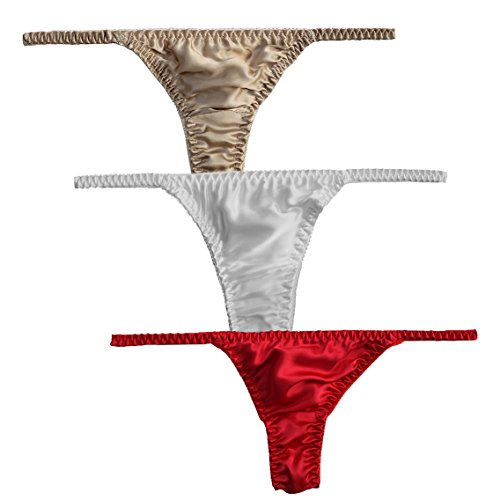 Lingdooo Women 3Pairs Pure Silk Panties Sexy Wear Soft String Thong Healthy Bikini Summer Beach Underwear S-Xl (L, B) #TOP12