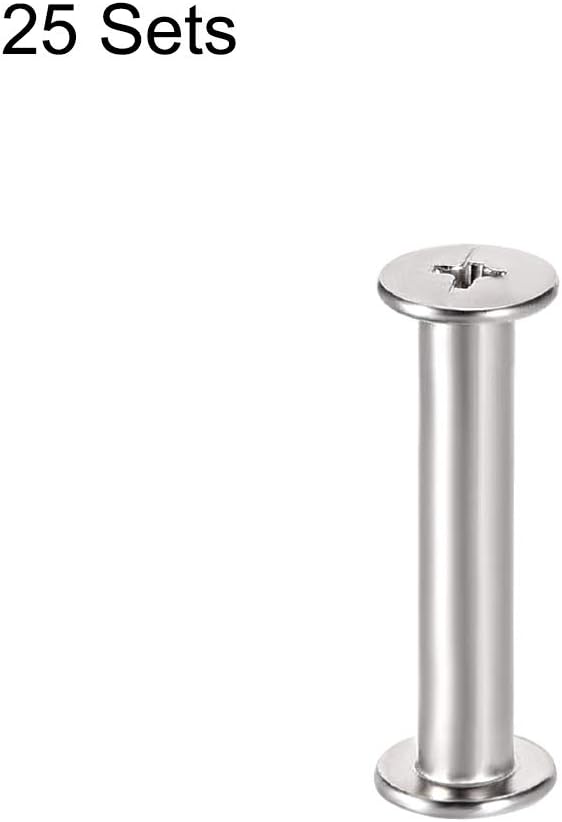 sourcing map Screw Post Fit for 3/16"(5mm) Hole Dia, Female 4x25mm Belt Buckle Binding Bolts Leather Fastener Carbon Steel 25 Sets - Image 5