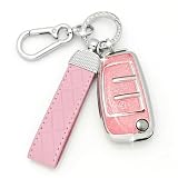 SparkleJoy Coque Clé Voiture TPU avec un Porte Clés en Cuir,Etui Clé Étui Clé Compatible avec Audi A1/A3/A4/A6/Q3/Q5/Q7/S3/R8/TT/Seat,Couvre Clef Cache Cle Voiture Telécommande   Flip Key (Rose)