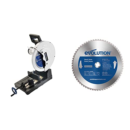 Image of Evolution Power Tools EVOSAW380 15-Inch Steel Cutting Chop Saw & Evolution Power Tools 14BLADEST Steel Cutting Saw Blade, 14-Inch x 66-Tooth, Blue