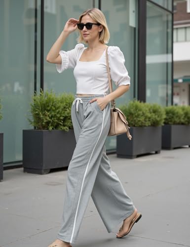 Quenteen Women's Wide Leg Pants Casual High Waisted Baggy Straight Sweatpants Drawstring Athletic Joggers with Pockets4