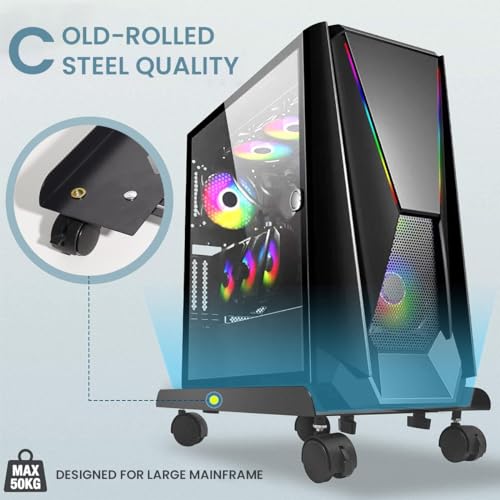 Image of Adjustable Mobile CPU Stand with 4 Rolling Caster Wheels Ventilated Computer Tower Retractable Desktop PC Holder Under Desk Floor Cart Riser 2 PCS