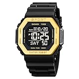 SKMEI Le migliori marche degli uomini digitali Mens impermeabile orologi da polso elettronici moda PU Band Sport Watch relogio Masculino Sport Watch Men, oro, Cinturino