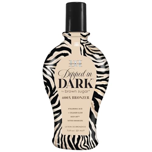 Brown Sugar Dipped in Dark Tanning Lotion, Double Dark 400X Bronzer with Hyaluronic Acid, Collagen & Tattoo Enhancers, 7.5 Fl Oz