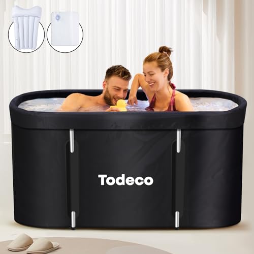 Todeco Faltbare Badewanne, Erwachsene Tragbarer mit Metallrahmen, große Familie, Mobile Spa- für Dusche Heißes Bad Eisbad,120x55x50cm,Schwarz