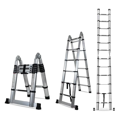 Image of Corvids Portable and Compact 12.5 ft A Type Aluminium Telescopic Ladder with 12 Steps | 2-Year Warranty | for Household and Outdoor EN131 Certified (12.5 ft (3.8 m) - A Type)