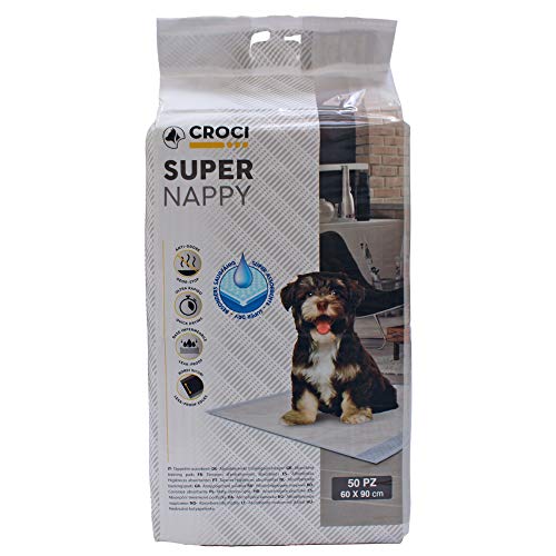 Croci Super Nappy - Tappetini Igienici per Cani 60X90 cm 50 Pezzi - Traverse Cani e Animali Domestici, per Pipi Cane e Gatto Ultra Assorbenti Usa e Getta, Antistrappo e Antiodore