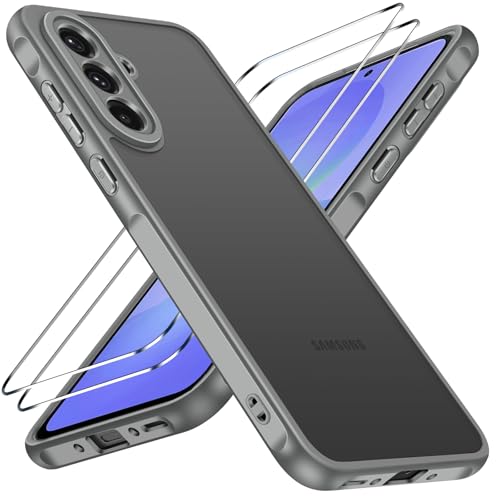 ivoler 3-in-1 Case for Samsung Galaxy A36 5G 6.7' 2025 with 2 Pack Tempered Glass Screen Protector [Military Grade Protection], Frosted Translucent Back Phone Cover- Grey