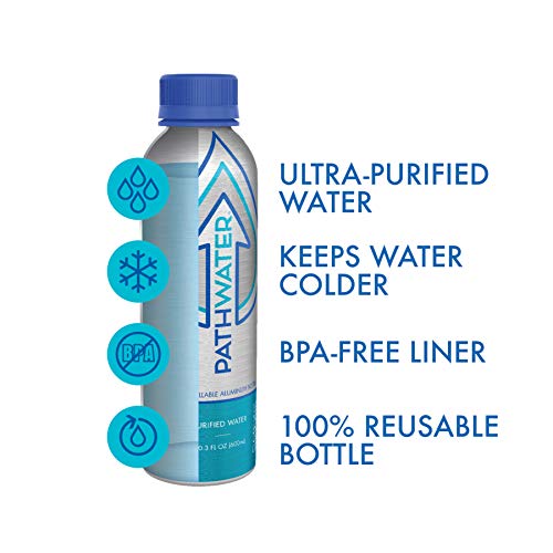 PATHWATER Purified Flouride Free Water in Eco-Friendly, Sustainable BPA Free Reusable Recyclable Durable Light Weight Leak Proof Sleek Aluminum Bottle (600 mL, 20 Ounces, Case of Water, Pack of 9)