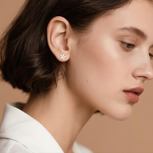 SLUYNZ Solid 925 Sterling Silver CZ Flower Earrings Stud for Women Teens Flower Stud Earrings Post2
