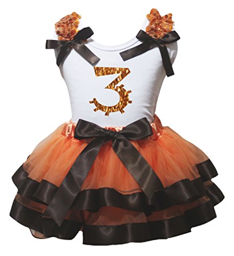 Camisa de cumpleaños 3ra blanca y falda pétalos naranja con acabados brillantes