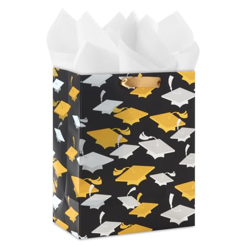 Hallmark 9" Medium Graduation Gift Bag with Tissue Paper (Gold and Silver Mortarboards on Black) for College, High School, 8th Grade, Kindergarten, Nurses - Image 4