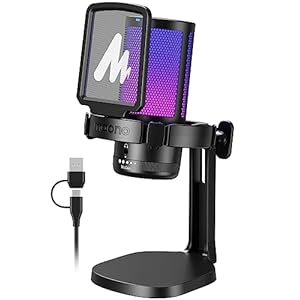 MAONO USB Gaming Mikrofon, Noise Cancellation Kondensator Microphone mit Mute, Gain, Monitoring, Pop-Filter für Streaming, Podcast, Twitch, YouTube, Discord, PC, Computer, PS4&5, Mac, DGM20，Schwarz