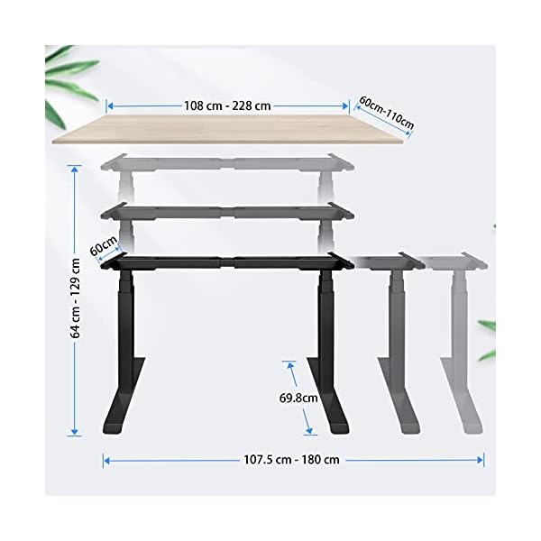 HAIAOJIA Height Adjustable Standing Desk Frame Dual Motor Sit Stand Desk 3 Stage Electric Stand Up Desk with Smart Pannel Lifting Base for Home/Office - Frame Only - Image 7