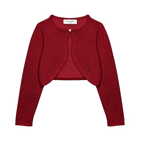 Image of BOLEROSE Girls Sparkle Long Sleeve Bolero | Open Front, Heart Diamante Button, Glitter Thread, Cropped Length, Ribbed Cuffs, Won't Shed or Flake, Ages 3-14