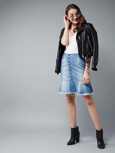 Image of Dolce Crudo Women's Flared High-Rise Stretchable Denim Maxi Skirt