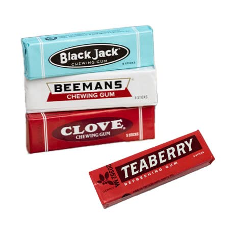 Chewing Gum, Black Jack, Beeman, Clove, And Teaberry Variety Vintage Gums Pack, 5 Pieces Per Sleeve (8 Count)