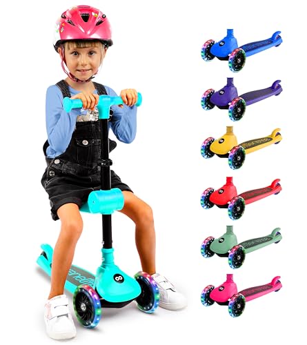 SereneLife Scooter, Roller Kinder 3 Jahre, Tretroller Faltbar als Dreirad Kickboard Höhenverstellbar mit LED-Rädern für Jungen & Mädchen, Indoor & Outdoor, Kickscooter Breit, Leicht & Stabil, Klappbar