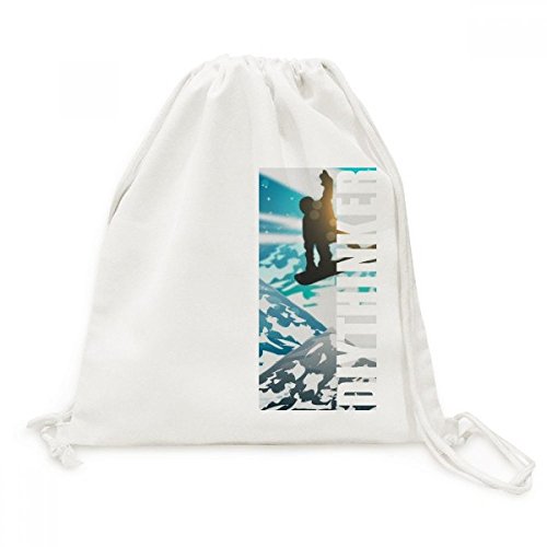 Sac à cordon ski aquarelle en toile pour sports d'hiver et voyage