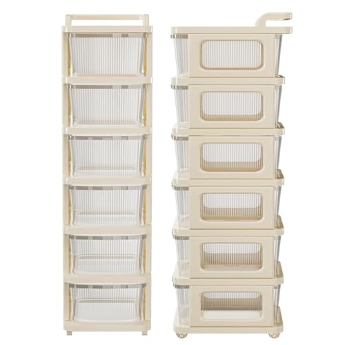 Image of Heavy Duty Plastic Storage Drawer with Wheels | Modular Cabinet for Bedroom, Office, Home or Classroom| Chest of Drawers Organiser for Cosmetics, Kitchen items, Toys (White Transparent, 6)