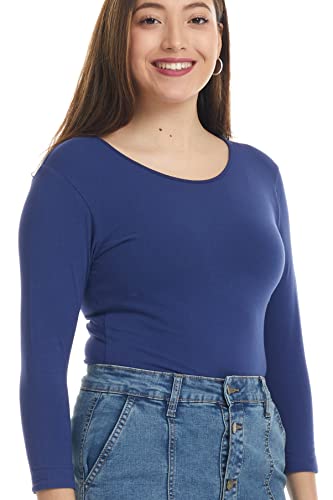 Image of ESTEEZ Women's 3 /4 Sleeve Wide Neck Layering T-Shirt - Modest Cotton Stretch Fitted Base Layer Top