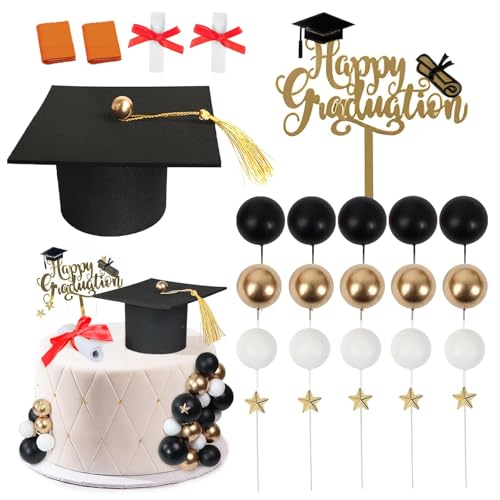 Saituo Home 26 Piezas Decoración Tarta Metal Redondo Topper Tarta Personalizado Estrella Cinco Puntas Adornos para Cupcakes Birrete Graduación Ideal Decoración Pasteles Mesas Postres