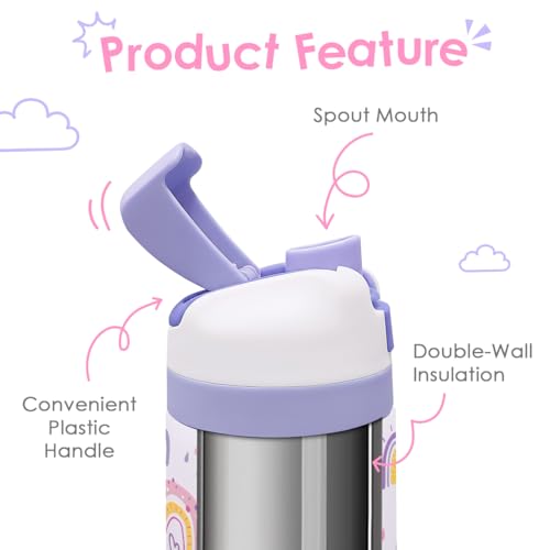 Image of Rainbow Kids Insulated Stainless Steel Water Bottle 16 Oz, Travel Tumbler for School, Sports for Girls, Birthday, Back To School