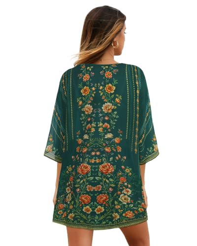 Image of CHICGAL Womens Floral Kimono Cardigan Beach Cover Up Casual Summer Tops | 2026 Puff Sleeve Open Front Chiffon Outfit,Hawaiian Shirt,Beach Vacation Swimwear, Plus Top,Boho ladies Blouse,Cruise Resort