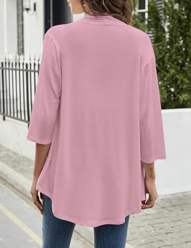 Image of Yekaty Women Cardigan 3 /4 Sleeves Open Front Lightweight Cardigan Draped Ruffles Knit Cardigan