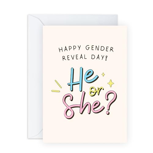 Tarjeta de felicitación de revelación de género, con texto en inglés 'He or She', regalo perfecto para nuevos padres, amigos casados, hija, hijo, hermana, hermano, colegas, felicitaciones, viene con