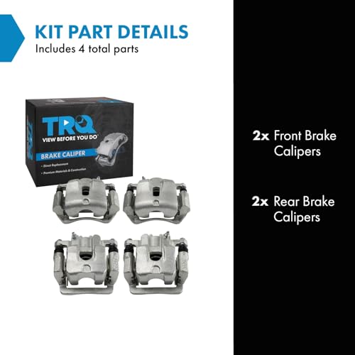 Image of TRQ Front and Rear Brake Caliper Set Zinc Coated Brackets Hardware Compatible with 2003-2008 Honda Pilot