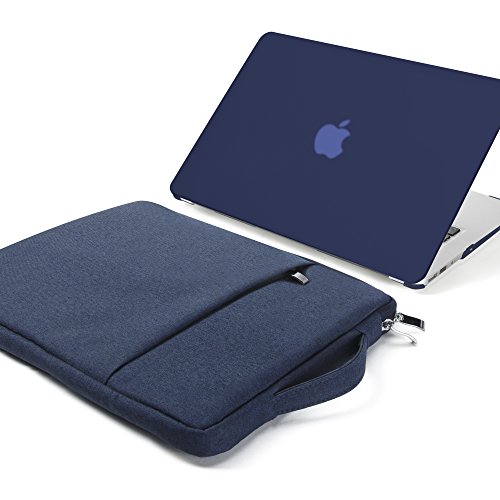 GMYLE MacBook Air 13 inch Case (A1369 A1466,Older Version 2010-2017 Release),2 in 1 Bundle Set Plastic Hard Case & Handle Carrying Sleeve Bag Compatible with Mac Air 13, Navy Blue