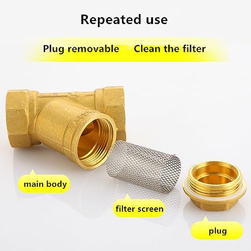 Image of 1 /2 inch BSPP Y Shaped Brass Strainer Filter Valve, 1 /2 inch Female Thread Connector Valve Pipe Fittings Adaptor Connector for Water Oil Separation