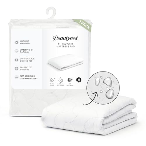 Image of Beautyrest Kids Fitted Crib Mattress Pad | Waterproof | 52” x 28” | Machine Washable, White