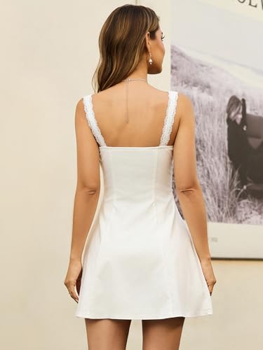 KUTUMAI Lace Square Neck Mini Dress Flowy A Line Short Graduation Dresses for Women Summer 20253