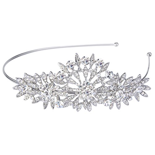 EVER FAITH Austrian Crystal Elegant Wedding Flower Leaves Hair Band Headpiece Clear Silver-Tone