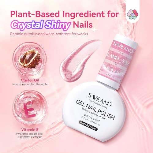 Image of SAVILAND Color Artistry Cat Eye Gel Nail Polish: 6 Colors Crystal Shiny Magnetic Gel Nail Aurora Pink Blue Purple Shimmer Cateye Nail Polish Set