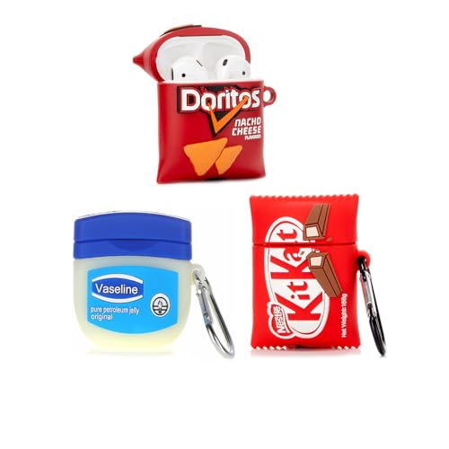 XMBYGY - Funda protectora de silicona para Airpods 1 y Airpods 2, con bonito diseño de piel divertida, con llavero (vaselina, Kitkat y Doritos)