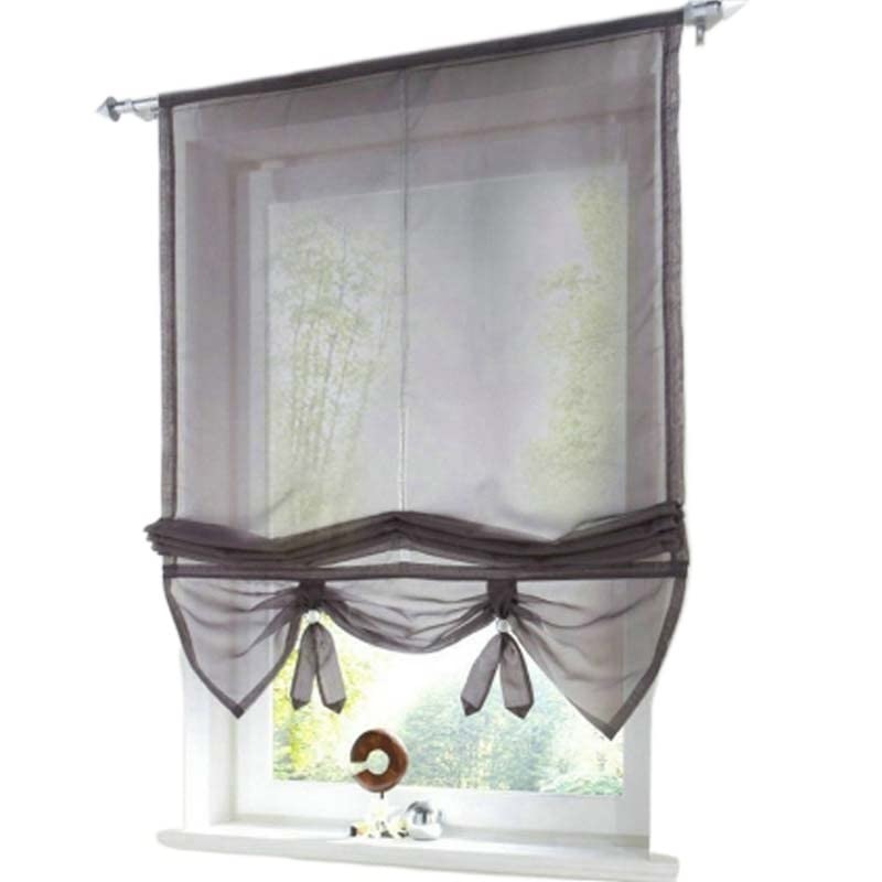 TIYGHI Tie Up Curtain Liftable Window Curtains Sheer Voile Roman Curtain Tulle Blinds for the Kitchen Balcony 1PCS (Color : Grey, Size : W120cm x H155cm)