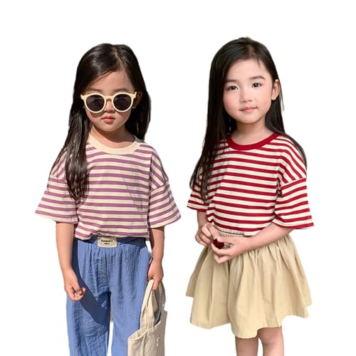 2 Pack Girls Cotton Summer Soft T Shirt Toddler Unisex Kids Crewneck Tops Short Sleeve Striped Boys Tee Shirts