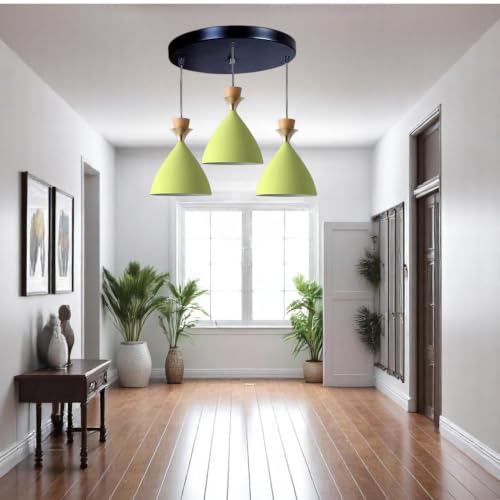Image of Triple Dome Moss Green Aluminium Hanging Pendant Light - Modern Antique Ceiling Lamp, Adjustable Drop, E-27 Holder, (Bulb is not Included) 3 Light Cluster Set