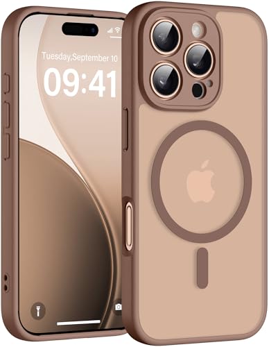 Helssitot für iPhone 16 Pro Max Hülle mit Magsafe Militär-Grade Stoßfest Kratzfest Anti-Fingerabdruck Magnetisch Rückseite Matt Handyhülle für iPhone 16 Pro Max 6 9 Zoll Braun