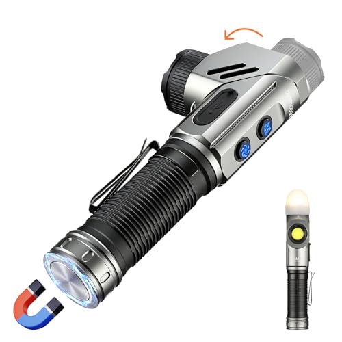 Yemao Rechargeable Tactical Flashlights 1600 High Lumens 2 Light Sources,6 Modes,90 Degree Rotating,Waterproof Working Light with Magnetic Base for Home Emergency,Outdoor,Camping,Shop
