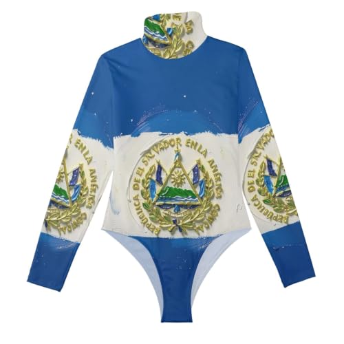 Camisetas manga larga mujer cuello alto con estampado bandera y ajuste compresivo suave 1