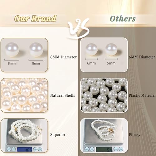 Sereney Pearl Necklaces for Women, 8mm Dainty Pearl Necklace as Bridal Necklace for Wedding, Sterling Silver Freshwater Pearl Choker Necklace as Birthday Jewelry Starfish Necklace Bridal Gifts for Her2