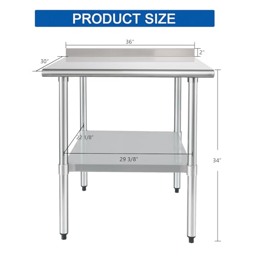 Image of HARDURA Stainless Steel Table Prep Work Table 30 x 36 Inches NSF Heavy Duty Commercial with Undershelf and Backsplash for Food Prep