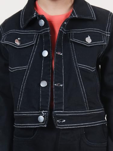 Image of Girls Full Sleeve Solid Crop Denim Jacket